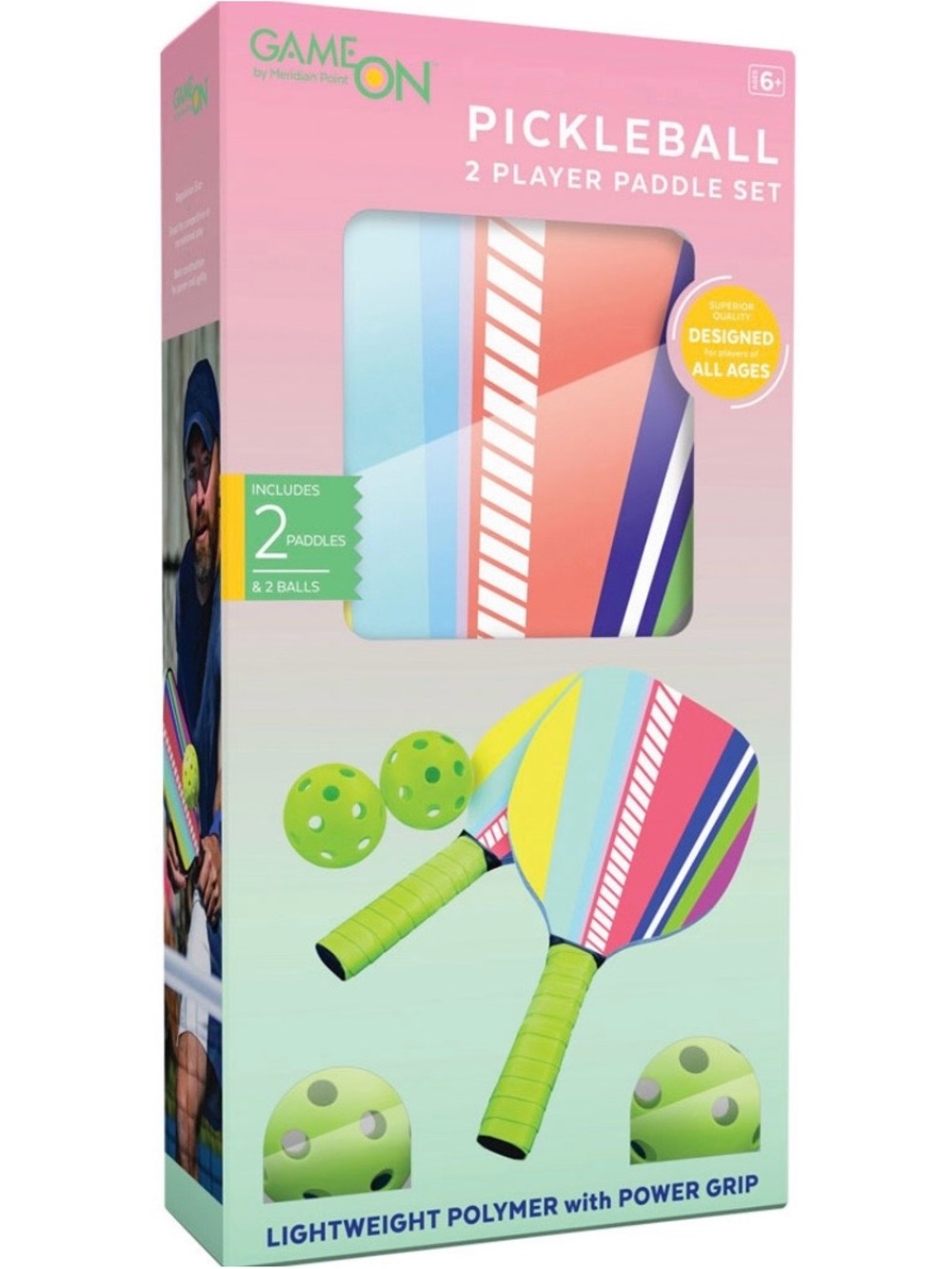 New Game On Pickleball 2-Player Paddle Set - Pink & Multi